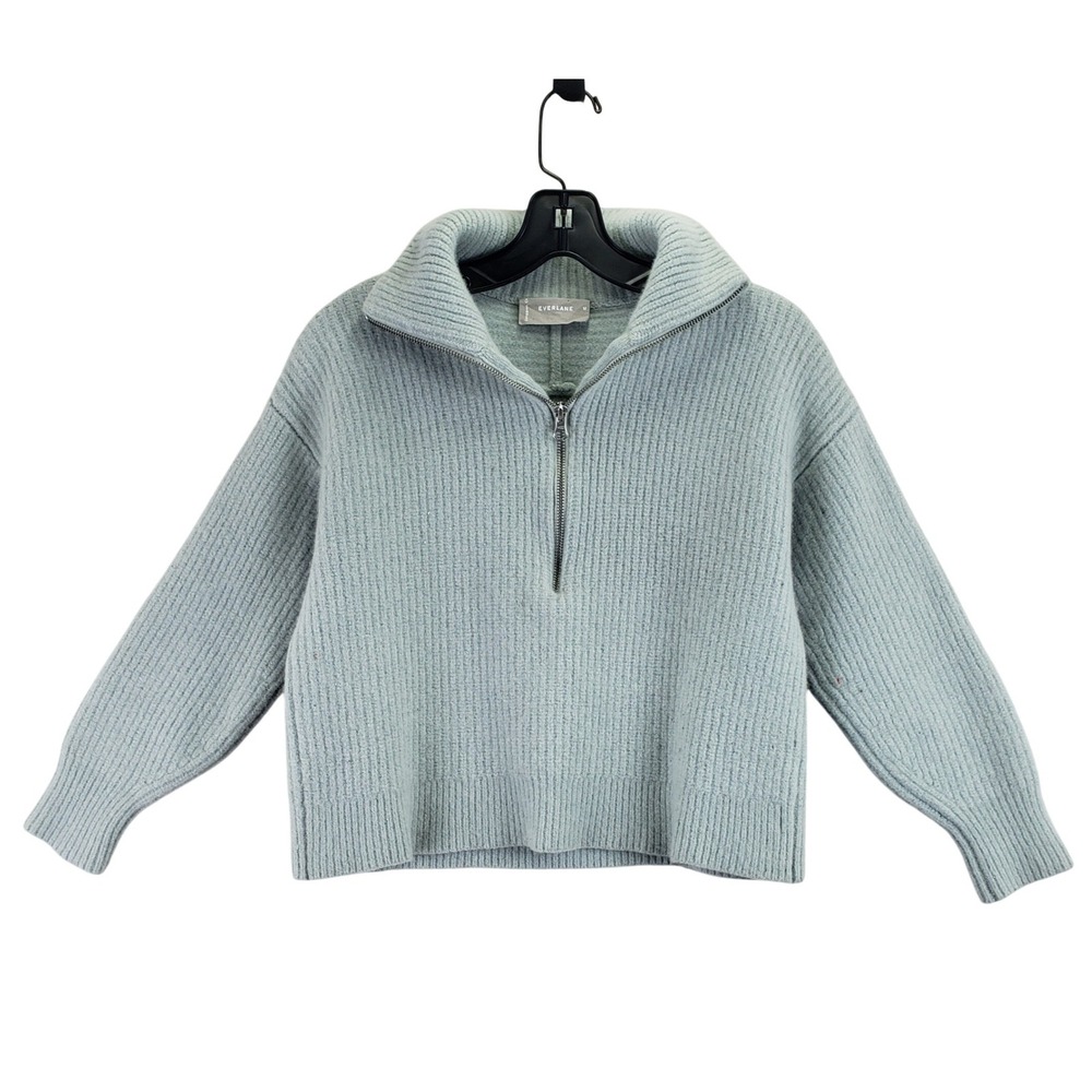 Everlane Wool Half-Zip Pullover Womens M Seafoam Blue Ribbed Boiled Wool Sweater